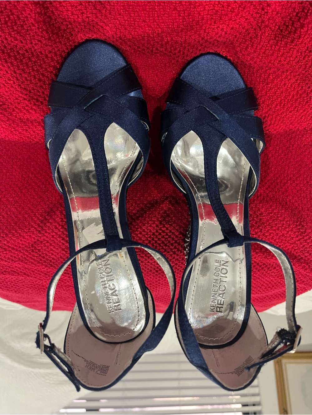 Kenneth Cole Reaction Navy Satin T-Strap Heels